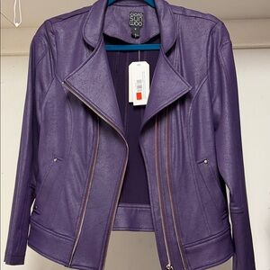 CLARA SUNWOO Women's Classic Liquid Leather Jacket in Eggplant (purple) Medium